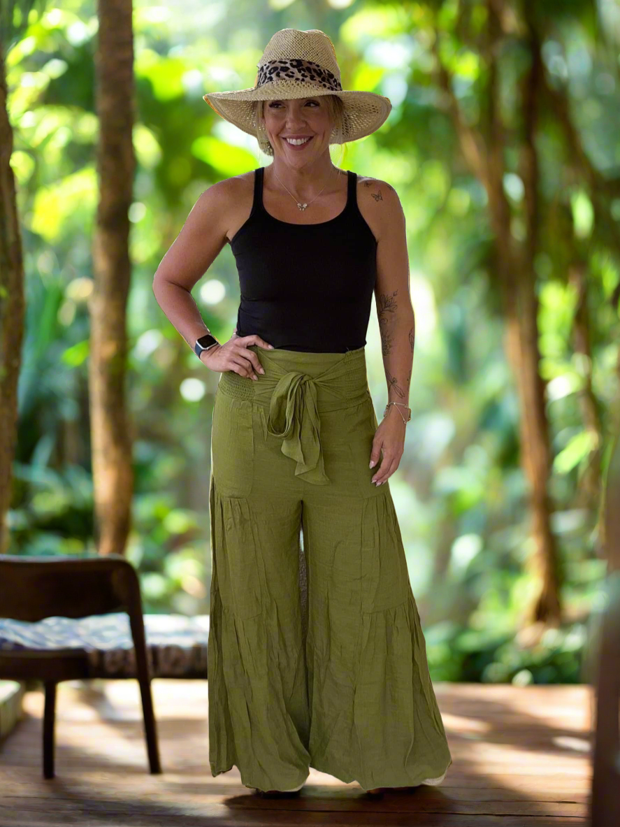 Ampersand Ave Tiered Boho Pants Olive
