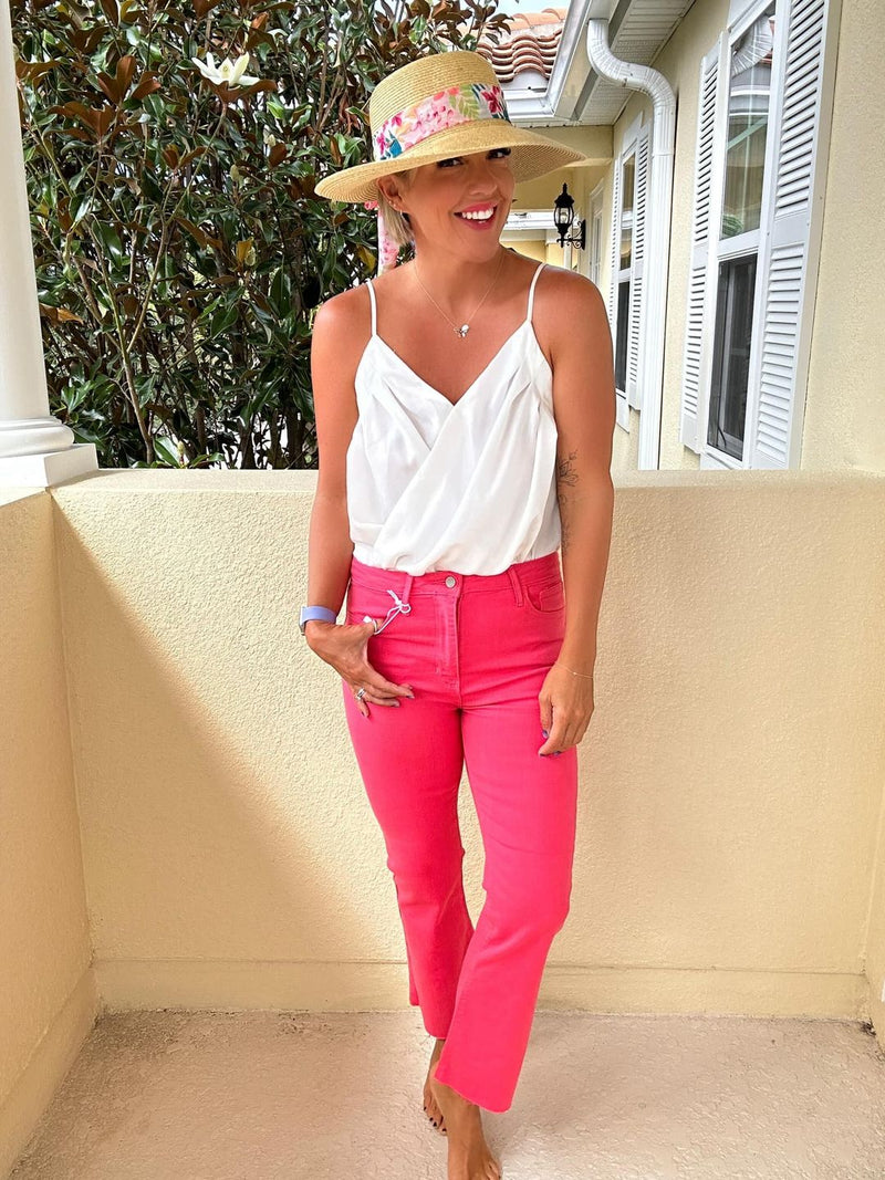 Just Black Denim Cropped Demi Flare - Hot Pink