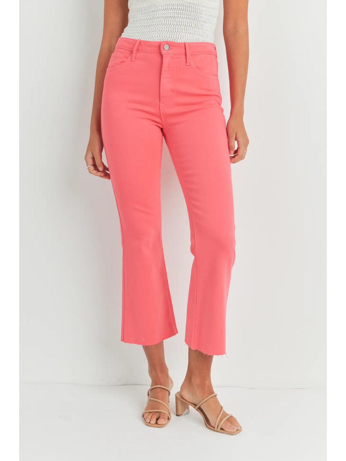 Just Black Denim Cropped Demi Flare - Hot Pink