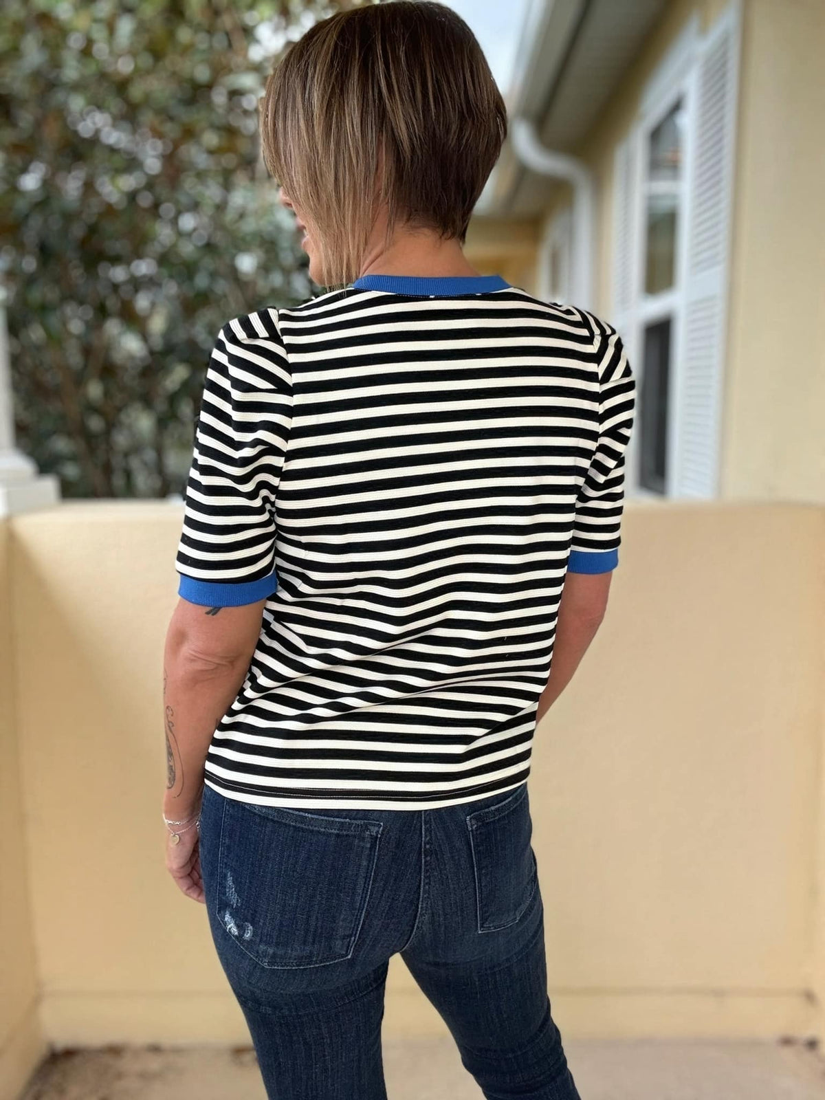 Stripe It Right Ribbed Top - Black/Blue