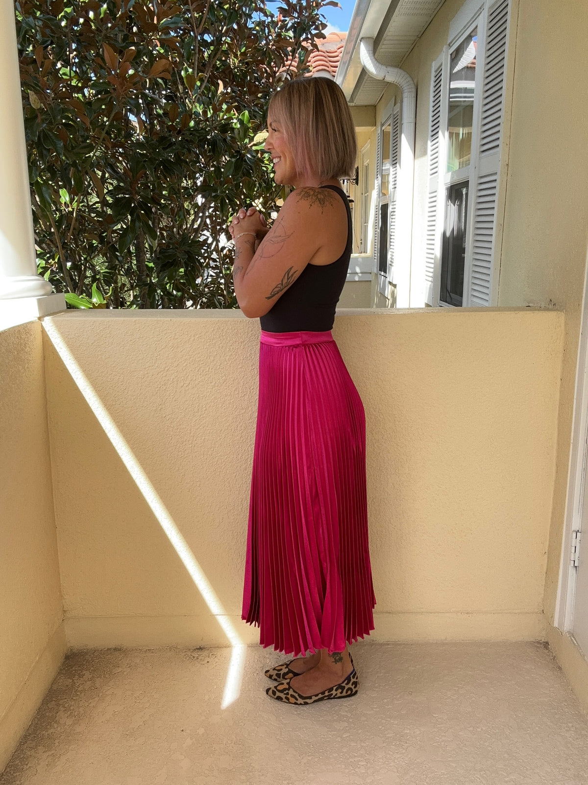 Pleated Perfection Midi Skirt - Magenta