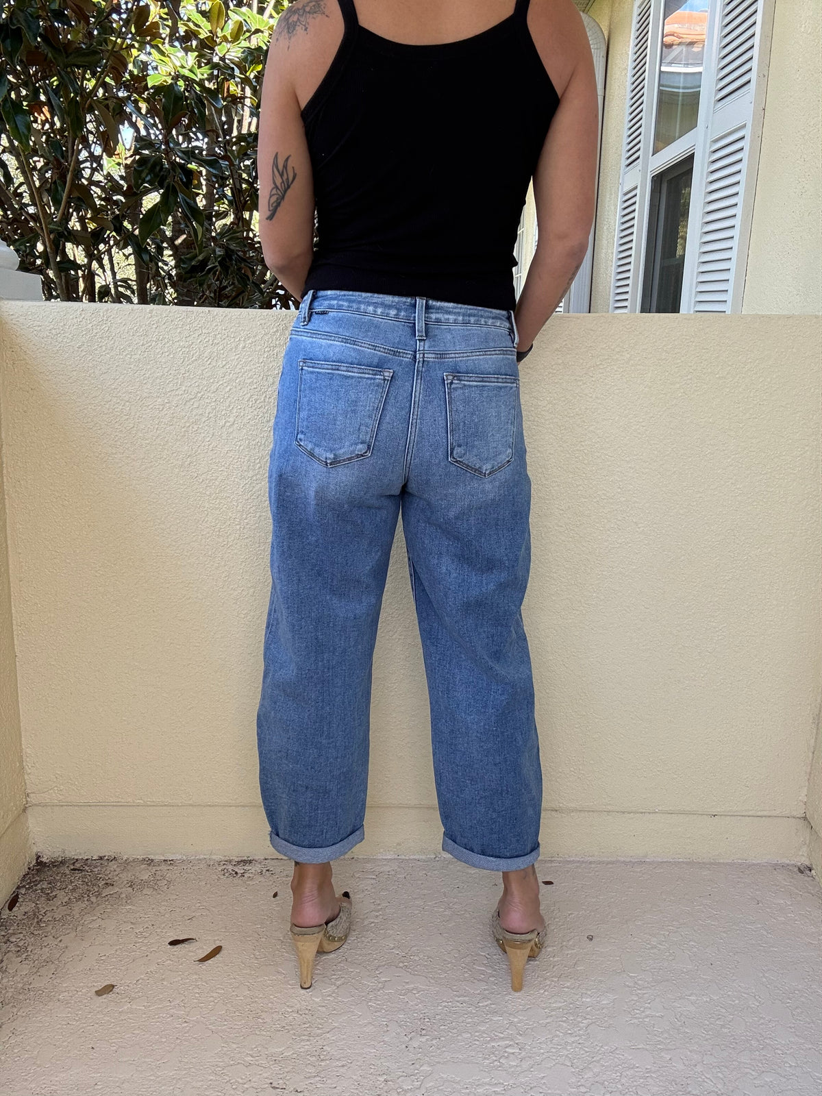 RISEN High Rise Crop Barrel Jeans