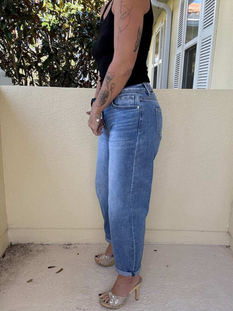 RISEN High Rise Crop Barrel Jeans