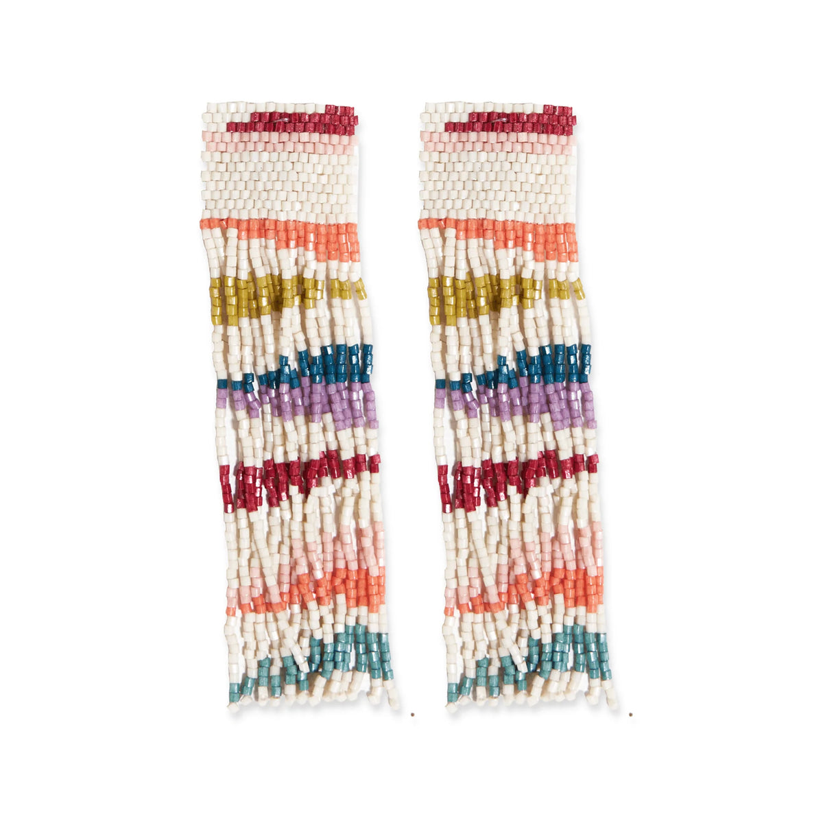 Ink + Alloy Rainbow Angled Stripes Beaded Fringe Earrings